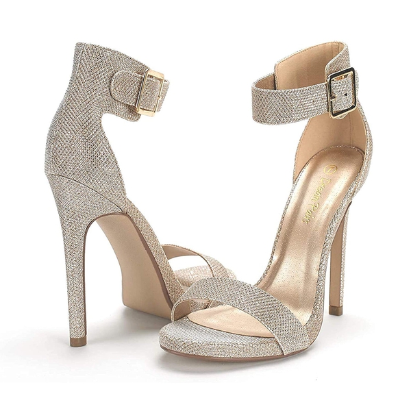 Fashion Pump Heel Sandals - GOLD GLITTER - 3